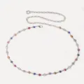 Detailansicht Taillenkette aus silbernem Metall mit bunten Strasssteinen fuer Damenkleider. - Bunte Zirkon Taillenkette / Silber