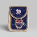 Bohemian straw crossbody phone bag with intricate seed bead embroidery, owl and flower motifs. - Straw Crossbody Bag No.11