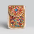 Bohemian beaded straw phone bag, ethnic style mini crossbody bag for summer vacation - Straw Crossbody Bag No.1