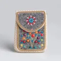 Bohemian beaded straw crossbody phone bag with ethnic turquoise and colorful stones for vacation. - Straw Crossbody Bag No.2