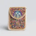 Bohemian straw phone bag with colorful beads and turquoise, ethnic style small crossbody bag for vacation. - Straw Crossbody Bag No.5