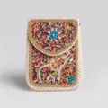 Bohemian beaded straw crossbody phone bag, colorful ethnic style mini shoulder bag. - Straw Crossbody Bag No.14