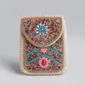 Bohemian beaded straw mini crossbody bag, ethnic style woven phone bag with colorful stones. - Straw Crossbody Bag No.19