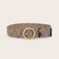 Damen boho geflochtener gürtel mit runder bambusschnalle raffia taillenaccessoire - Schwarz Weiß