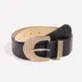 Schwarzer geflochtener Damen-Ledergürtel mit goldener funkelnder Strass-Schließe elegant. - Chic Stil Gewebter Gürtel