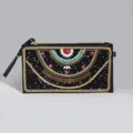 Böhmische Perlen PU Leder Clutch Tasche ethnische Stil Umhängetasche für Damen Reise - Perlen Clutch Stil 4
