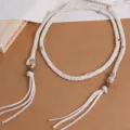 Böhmischer geflochtener Taillengürtel mit bunten Perlen und Quasten, weiches Baumwollband. - Schlanker Baumwoll-Taillengürtel / Weiß