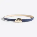 Damen einfacher modischer blauer Ledergürtel mit goldener Muschelschnalle elegant. - Marineblau