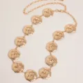 Vintage gold metal waist chain for women, retro carved round flower links, stylish belt accessory. - Style A5 / Gold