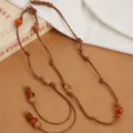 Retro Perlen Taillenkette, bohho Stil Taillenseil Gürtel für Kleider Damen Zubehör. - Haken Perlen Lederkordel