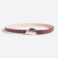 Cinturón fino de piel burdeos para mujer con elegante hebilla de concha variante. - Rojo Oscuro