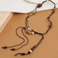 Retro ethnische Perlen Taillenkette Detail, böhmischer Stil vielseitiges Kleid Hanfu Zubehör. - Ring Schnalle Kaffee Baumwollkordel