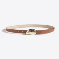 Cinturón de cuero marrón para mujer con hebilla dorada de concha, accesorio básico elegante. - Marrón