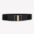 Damen elastischer Taillengürtel schwarz breiter Stretchgürtel mit goldener Metallschließe - 75cm / Schwarz