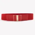 Breiter elastischer roter Damen-Gürtel mit goldenem Metallschnallen-Verschluss für Kleider. - 75cm / Rot