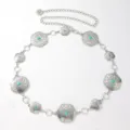 Damen Boho Türkis Blume Metall Taillenkette Western Vintage Körper Schmuck Gürtel Stil - Silber