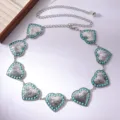 Vintage Türkis Herz Metall Taillenkette Boho Körper Schmuck für Damen Kleidung Zubehör Neu - Rundum Türkis Herz / Silber
