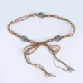 Boho geflochtene Taillenkette Sommer ethnischer Stil handgemachte Perle Freizeitgürtel - 3 Ovale Feingeschnitzt / Braun