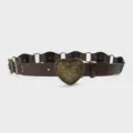 Retro brown western style leather belt with carved heart buckle and metal rings detail. - 6-Segment Brown Belt Style L