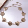 Catena da vita vintage in metallo con cuore turchese e catena corpo regolabile donna. - Cuore Croce / Oro