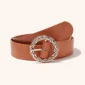 Brauner PU Leder Damen Gurt mit Schlangenmuster und schicker verdrehter runder Metallschnalle. - Kamelfarbenes Schlangenmuster