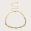 Goldene mehrlagige Taillenkette mit Muschelanhängen, bohemian Körperschmuck Detailview. - Doppellagige Muschel Taillenkette