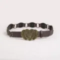 Western style brown leather belt for women with retro engraved double heart metal buckle and rings. - 6-Segment Brown Belt Style H