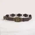 Westlicher Vintage-Stil Damen Ledergürtel mit geschnitzter Rosen-Metallschnalle. - 6-Segment Brauner Gürtel Stil B