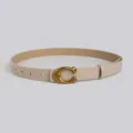 Eleganter, beigefarbener Damen-PU-Ledergürtel mit klassischer Messing-C-Schnalle. - Khaki