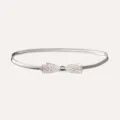 Silver elastic metal waist chain featuring a sparkling rhinestone bowknot buckle accessory. - Silver Cut-Out Bowknot Spring Chain