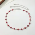 Elegante silberne Damen Taillenkette mit roten quadratischen Strasssteinen Schmuck Gurt - Roter Strassgürtel B
