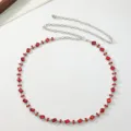 Elegant silver-tone chain belt featuring sparkling red crystal rhinestones for women fashion. - Red Rhinestone Belt C