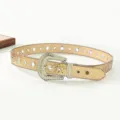 Goldfarbener Strass-Westerngürtel mit glitzernder Kristallschnalle, modisches Taillenzubehör. - Gold