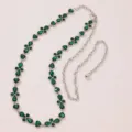 Elegant women waist chain featuring sparkling green crystal stones and silver tone metal links. - Green Rhinestone Belt F