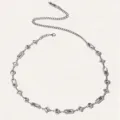 Exquisite rhinestone waist chain with sparkling crystals and elegant silver metal links. - Silver Long Rhinestone
