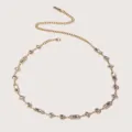 Elegant gold crystal rhinestone waist chain for women, fashion metal chain belt jewelry. - Gold Long Rhinestone