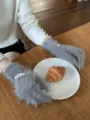 Solid color fluffy plush gloves for women autumn winter warm fuzzy touch screen mittens grey - One Size / 05#-Grey
