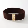 Damen breiter elastischer Taillengürtel mit goldener Schnalle, stilvoller Stretchgürtel. - 65cm / Kaffeebraun