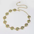 Vintager goldener Metall-Taillengürtel mit Türkissteinen, Boho-Stil Zubehör Detailansicht. - Runde Blume Stein Gold