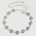 Böhmische Türkis Blumen Metall Taillenkette für Damen, westliche Mode Bauchketten Schmuck. - Runde Blume Stein Silber