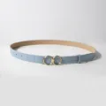 Elegante lichtblauwe PU lederen riem voor dames met stijlvolle gouden dubbele ringgesp. - Blauw