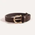 Women dark brown PU leather belt with elegant gold horseshoe buckle for daily fashion styling main - Coffee