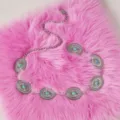Westlicher silberner Metallketten-Gürtel mit Türkis-Steinen für Damen, schicker Hüftschmuck. - Western Ovaler Stil / Silber