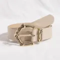 Eleganten Damen-Modegürtel in Beige aus PU-Leder mit edler goldener gedrehter Metall-Dornschließe. - 100cm / Gebrochenes Weiß
