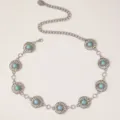 Westlicher Türkis Kettengürtel für Damen, silbernes Metall Boho Taillenzubehör Kleidung. - Dicker Runder Türkis Stil / Silber