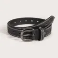 Schwarzer Damen Ledergürtel mit weißen Nähten, Stanzlöchern und dunkler Metallschnalle - Schwarz