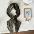 Maillard style floral long silk scarf neck ribbon, elegant geometric pattern shirt accessory. - 02#-Square Print / One Size