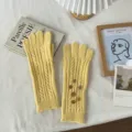 Vintage yellow long knit gloves with buttons, warm touch-screen thermal winter cold-proof gear. - One Size / Full Finger Gloves / 09#-Yellow