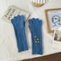 Vintage blue cable knit long gloves with chic buttons, warm touch screen winter gloves. - One Size / Full Finger Gloves / 06#-Blue