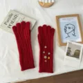 Y2K retro long knit gloves with buttons, warm touchscreen wool gloves for winter fashion style. - One Size / Full Finger Gloves / 04#-Red